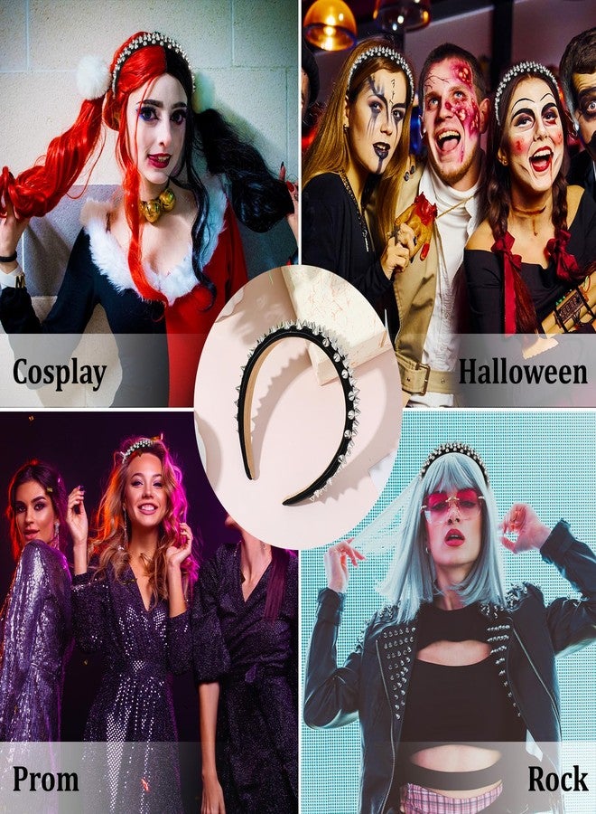 Heclia Punk Studded Headband Spiked Headband for Women Rivet Gothic Headwear Black Rock Hair Hoop Rock Roll Headpiece (Rivet) - Image 5